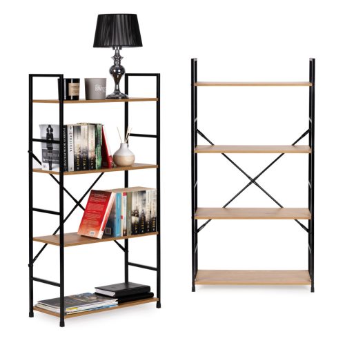 Modern széles fa könyvespolc 4 polccal LOFT
