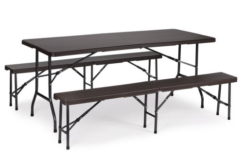 Rattan Bankett Asztal 180cm + 2 Pad Magyarországon - Kerti, Terasz, Piknik, Kültéri, Rattan Bútor, Bankett Asztal Set