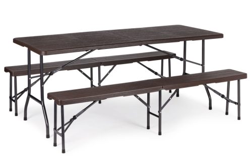 180 cm-es vendéglátó asztal + 2 pad bankett szett
