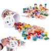 Fa építőkockák gyerekeknek, 100 darab, válogató vödör, ECOTOYS