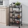 ModernHome fekete fém gurulós fürdőszobai polc 4 polccal