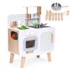 Gyerek fa konyha retro sütővel, főzőlapokkal, mosogatóval és kiegészítőkkel – ECOTOYS