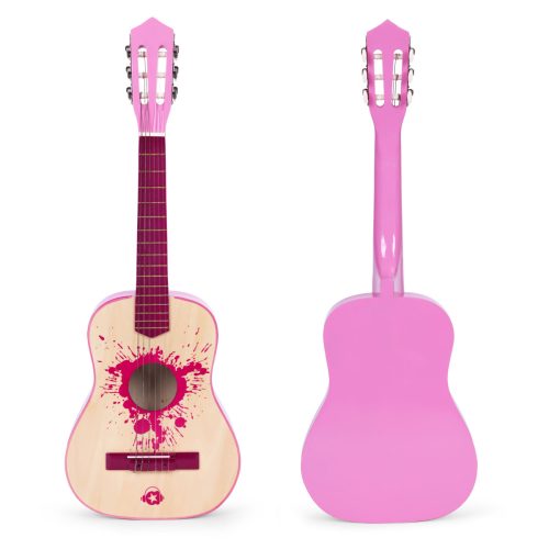 Gyerek gitár rózsaszín nagy – 34 cm fa, 6 húros, fém és nejlon húrokkal, ECOTOYS