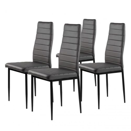 4 darabos szék szett nappaliba és étkezőbe, ökobőrrel, ergonomikus háttámlával, szürke