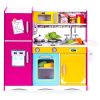 Színes nagy fa játékkonyha gyerekeknek nyitható hűtővel, sütővel, mikróval – ECOTOYS