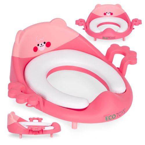 Gyerek vécéülőke fogantyúval, puha párnával, rózsaszín, ECOTOYS