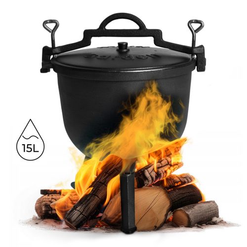 Öntöttvas álló bogrács 15L vadász fazék tűzrakó grillezéshez MultiGarden