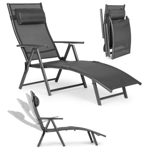 Összecsukható kerti és strand nyugágy, állítható háttámlával, acélvázzal, szürke – MultiGarden