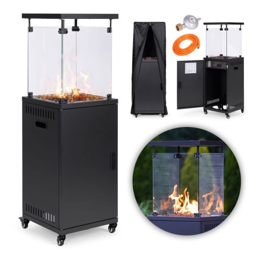 Gáz hősugárzó, 13 kW, üveg, kertbe és teraszra, szabályzóval, vulkáni kövekkel, takaróval, MultiGarden