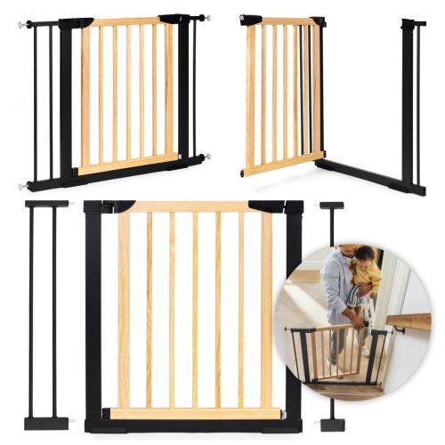 Biztonsági kapu lépcsőkhöz és ajtókhoz, 74-100 cm, fém és fa, bővíthető, ECOTOYS