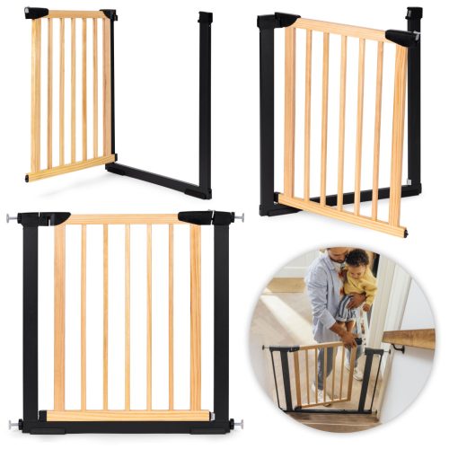 Biztonsági kapu lépcsőkhöz és ajtókhoz, 74-80 cm, fém és fa, ECOTOYS