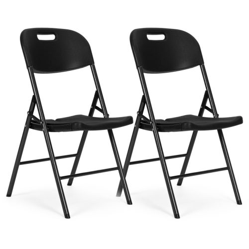 2 darabos összecsukható szék szett, fém, HDPE, fekete, ModernHome