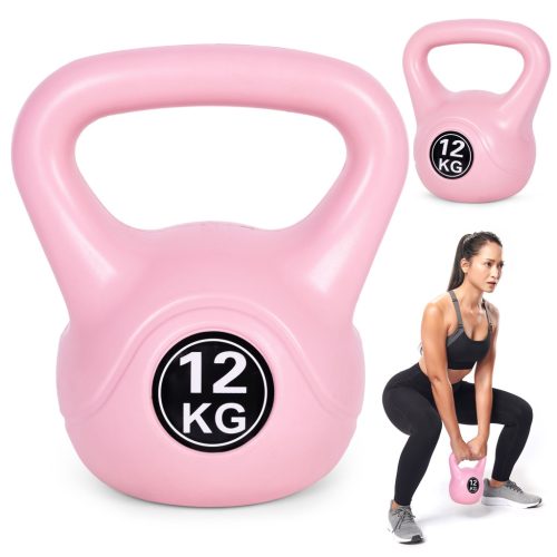 Kettlebell 12 kg edzéshez, súlygolyó, fitnesz, rózsaszín, ModernHome