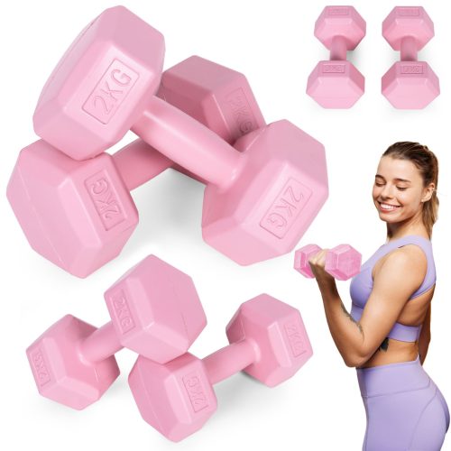 Hatszögletű kézisúlyzó szett 2x2 kg, edzősúlyok, pink, ModernHome