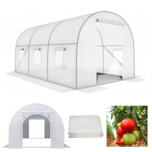 Kerti fóliaház, 3x2x2 m, több évszakos, fémvázas, fehér fóliával, két bejárattal