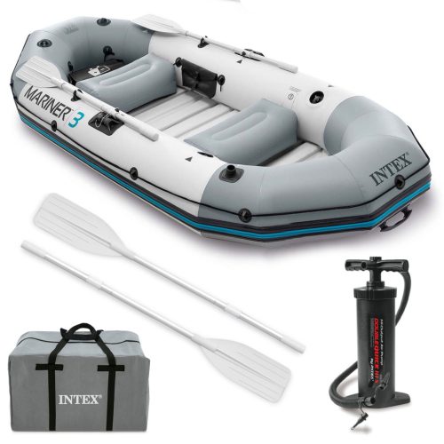 Felfújható Mariner 3 csónak 3 személyre, evezőkkel, pumpával, horgászbot-tartókkal és motortartóval – Intex 68373