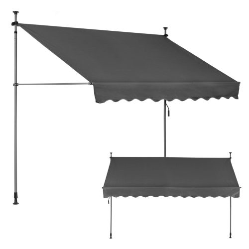 Állítható magasságú, vízálló erkély napellenző kézi tekerővel, 300x120 cm, szürke MultiGarden