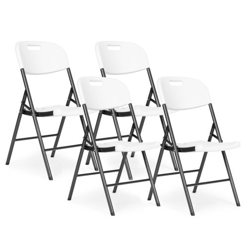 4 darabos összecsukható szék szett, fém, HDPE, fehér, ModernHome