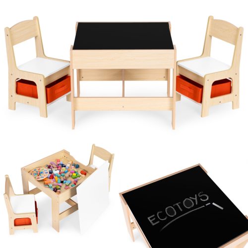 Gyerek bútor szett – asztal + 2 szék, krétatáblával ECOTOYS