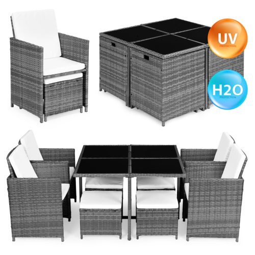Rattan hatású kerti bútor szett – 4 karosszék, 4 lábtartó, asztal MultiGarden