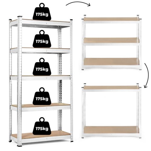 Tárolóállvány 180x90x40 cm, horganyzott acél, 5 polc, 875 kg teherbírás – ModernHome