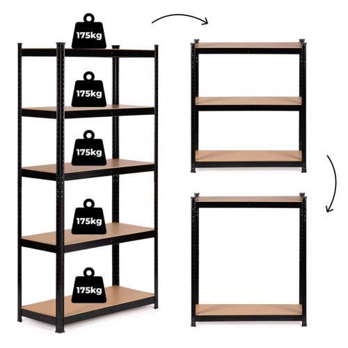 Fém tárolópolc 180x90x30 cm garázsba vagy pincébe, 5 polccal, 875 kg teherbírással ModernHome