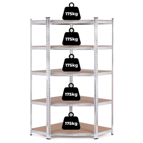 Sarok tárolópolc 180x90x40 cm horganyzott acél, 5 polc, 875 kg teherbírás ModernHome