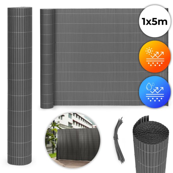 Kétszínű bambusz szőnyeg 100x500 cm erkélyre, teraszra, kerítésre, antracit MultiGarden