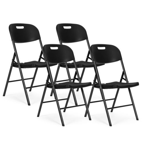 4 darabos összecsukható szék szett – rendezvényre, fém és HDPE, fekete, ModernHome