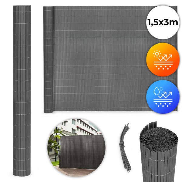 Kétszínű bambusz szőnyeg 150x300 cm erkélyre, teraszra, kerítésre, antracit MultiGarden