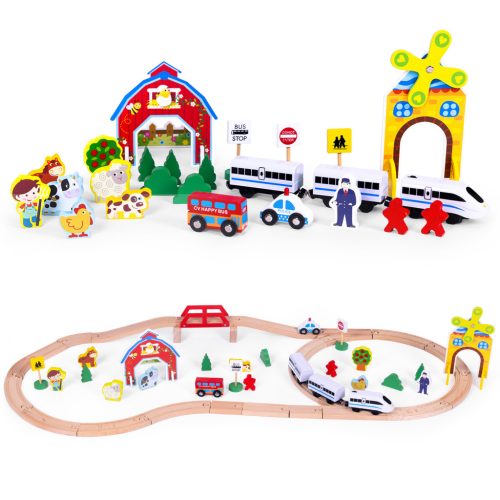 Elemes fa vasúti játékszett Ecotoys