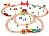 Fából készült elemes vasútpálya, 90 darabos, Ecotoys
