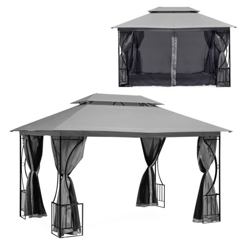 Luxus szürke kerti pavilon sátor 3x4 m szúnyoghálóval és teljes oldalfalakkal MultiGarden