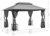 Luxus szürke kerti pavilon sátor 3x4 m szúnyoghálóval és teljes oldalfalakkal MultiGarden