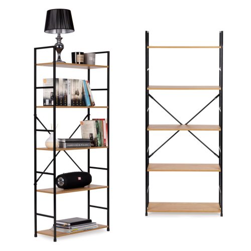 Széles, modern LOFT fa könyvespolc 5 polccal ModernHome