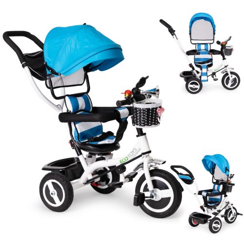 Kék háromkerekű forgatható napellenzővel, strapabíró gumikkal – ECOTOYS