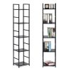 Modern fa polc, fém vázzal, LOFT, 5 polcos, fekete, ModernHome