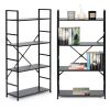 Modern széles fa polc 4 polccal, loft fekete ModernHome