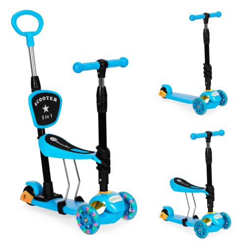 Háromkerekű roller világító LED kerekekkel, 3 az 1-ben egyensúlyozó – kék ECOTOYS