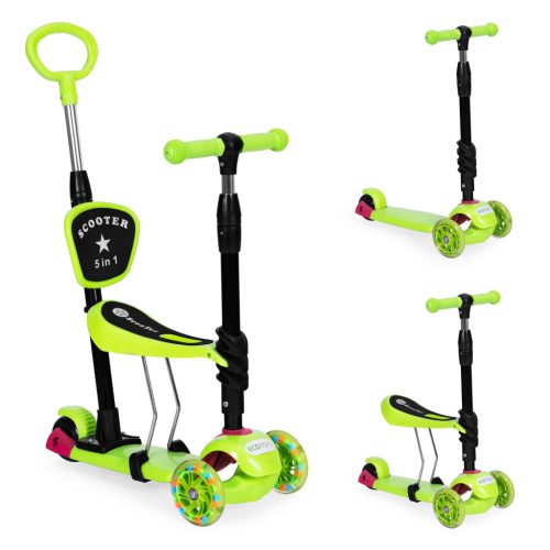 Háromkerekű egyensúlyroller világító LED kerekekkel, 3 az 1-ben - zöld ECOTOYS