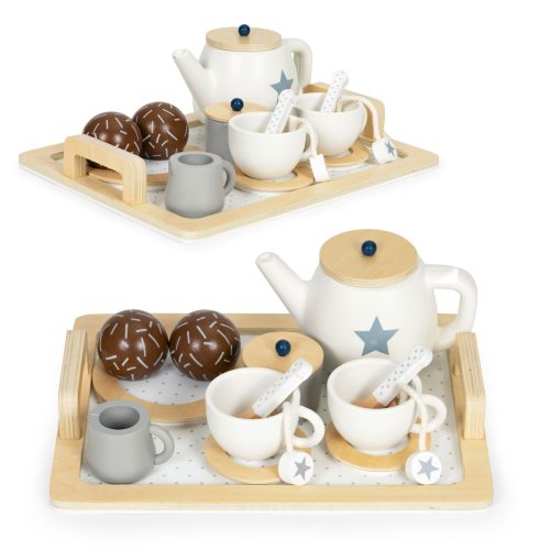 Fa teáskészlet, kancsóval, csészékkel, 17 darabos ECOTOYS