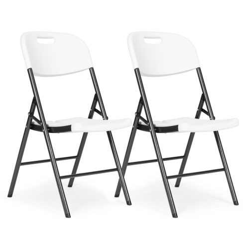 2 darabos összecsukható szék szett, fém, HDPE, fehér, ModernHome
