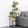 Virágállvány, virágpolc, dekorációk, 4 polc, fém-MDF, világos dió, ModernHome